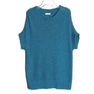 Cherish Teal Short Sleeve Open Knit Sweater Women's M